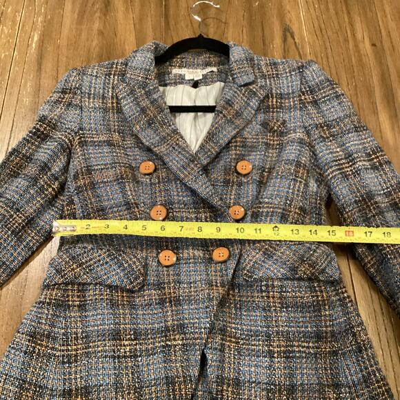 Veronica Beard Blue plaid tweed Miller Dickey Jacket double breasted cotton 4 - Picture 6 of 13